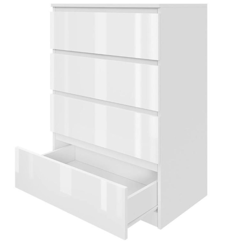 Kommode 70cm AVEN, Weiß lackiert, 4 Schubladen, Mehrzweckschrank Schrank
