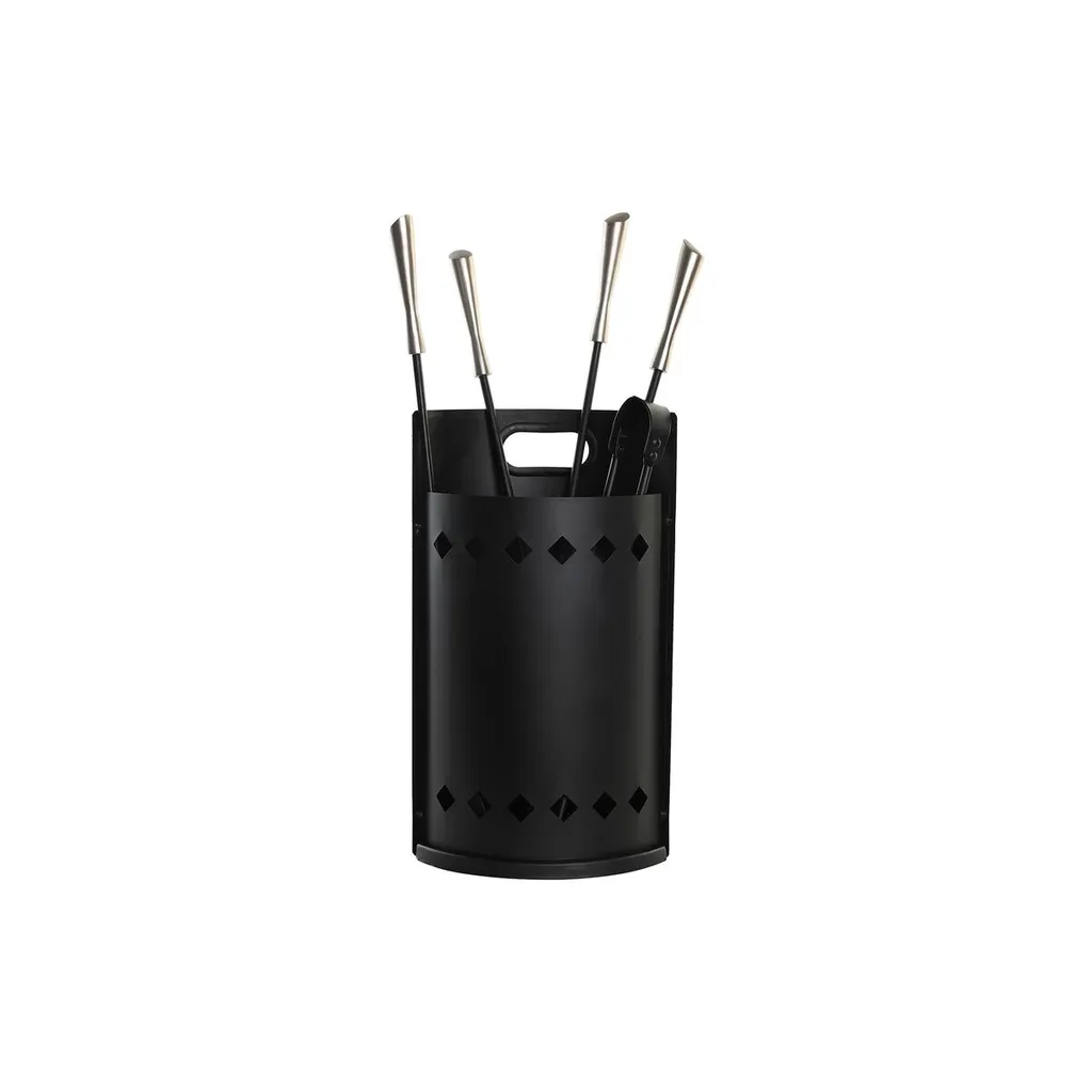 Kit outils de cheminée design en inox brossé avec support stable - 3
