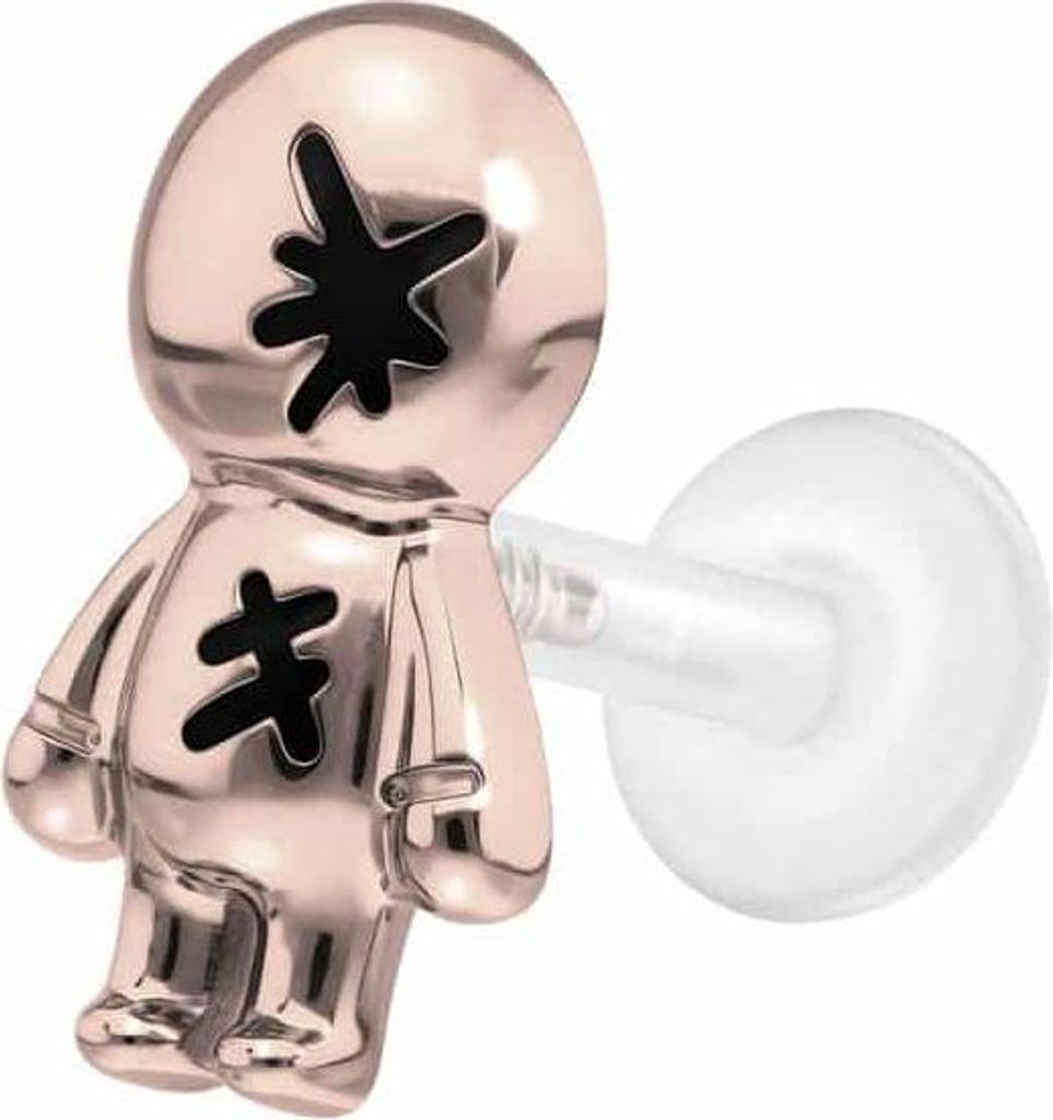 Ohrpiercing, Nasenpiercing PTFE Labret mit Innengewinde + Titan-Aufsatz PUPPE RoséGold Stablänge: 6mm | Stabstärke: 1,2mm
