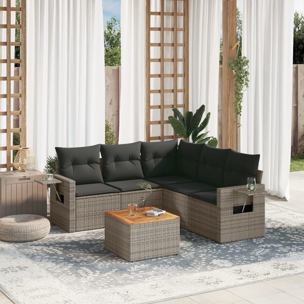 Maison Exclusive - 6-tlg. Garten-Sofagarnitur mit Kissen Grau Poly Rattan