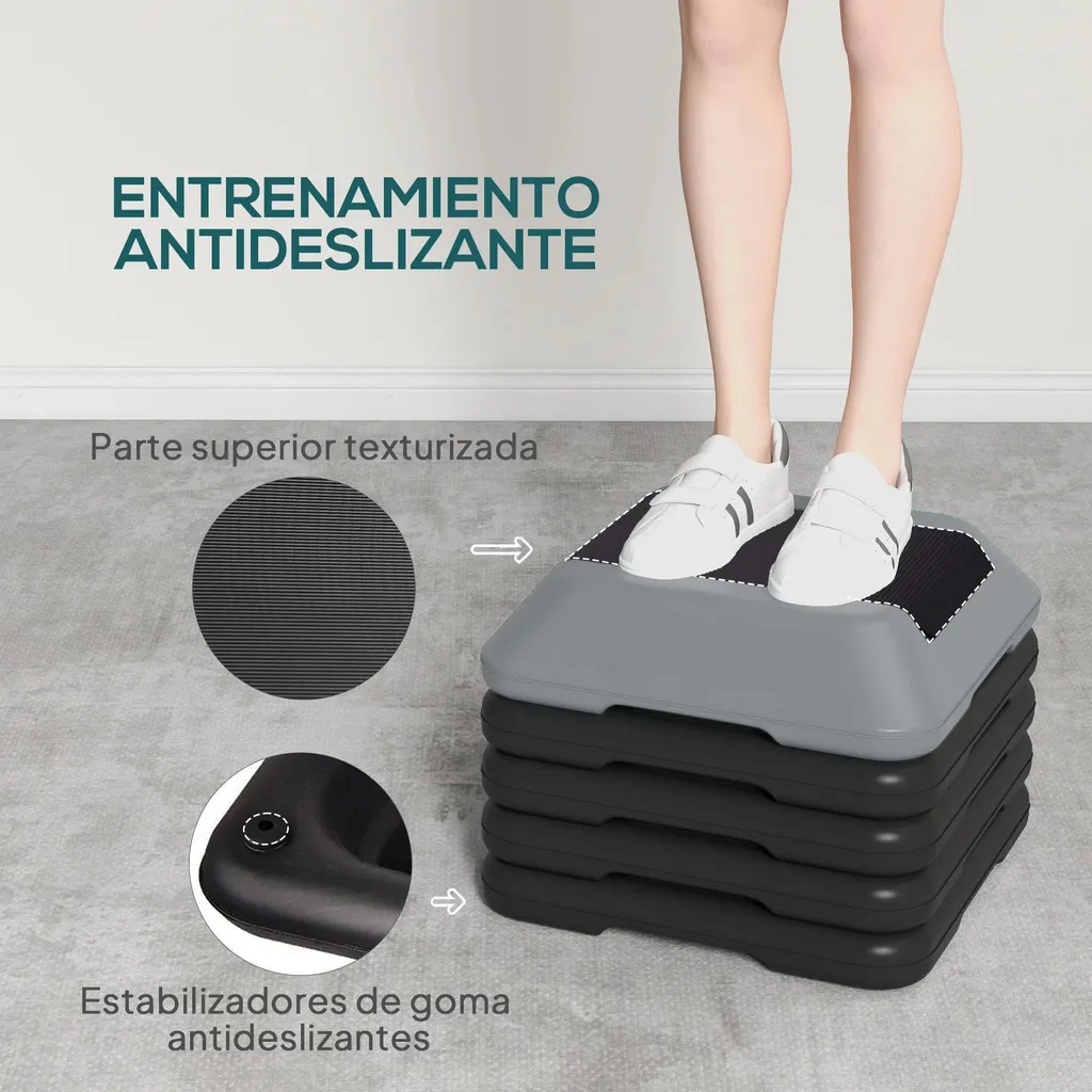 Stepper réglable en hauteur 10 à 30 cm avec surface antidérapante gris