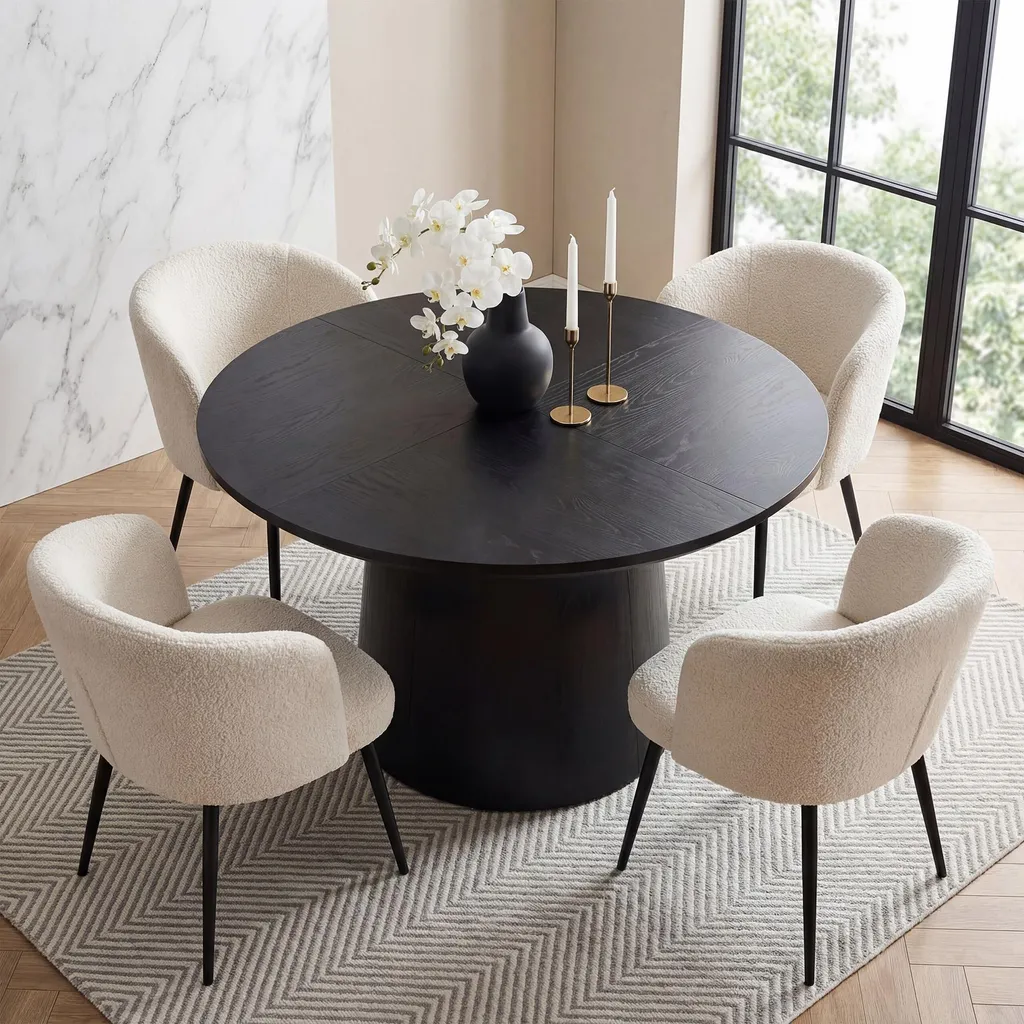 Table de cuisine moderne ronde 120 cm en bois avec piètement robuste