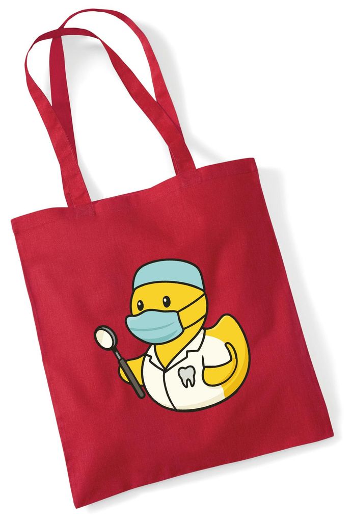 Huuraa Jutebeutel Quietscheente Zahnmedizin Comic Gummiente 10 Liter Classic Red Baumwolle Tasche Geschenkidee