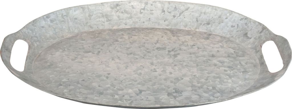 Deko-Tablett Oval Zink Optik Vintage Shabby Chic Metall Silbergrau mit Griffen 47x34x3 cm für Tischdeko und Potpourris