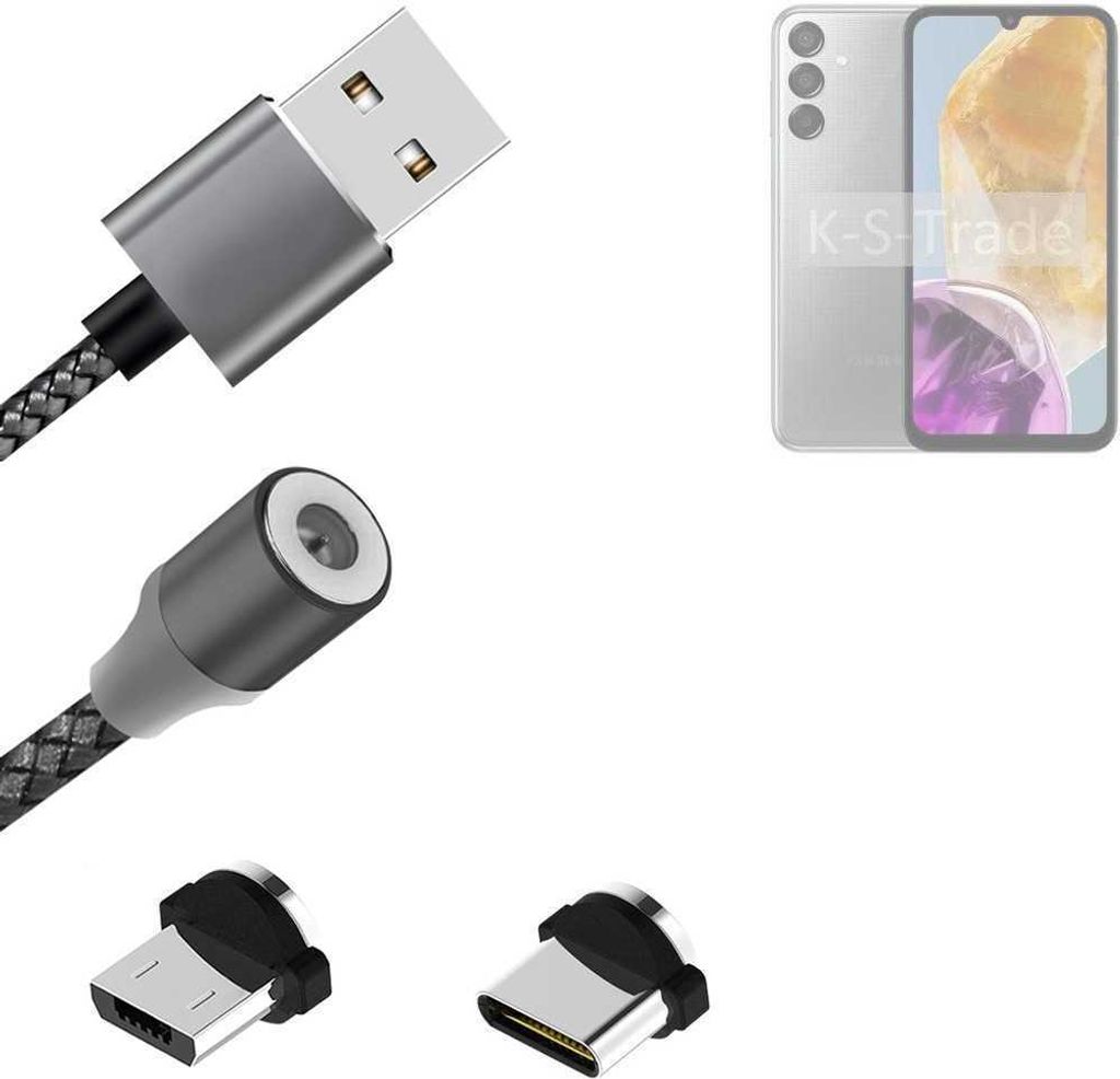 K-S-Trade Hochwertiges Magnet-Lade-kabel Sync-Kabel Daten-Kabel für Samsung Galaxy M15 5G mit USB-Typ-C-Anschluss und Micro-USB-Anschluss 2A bis zu