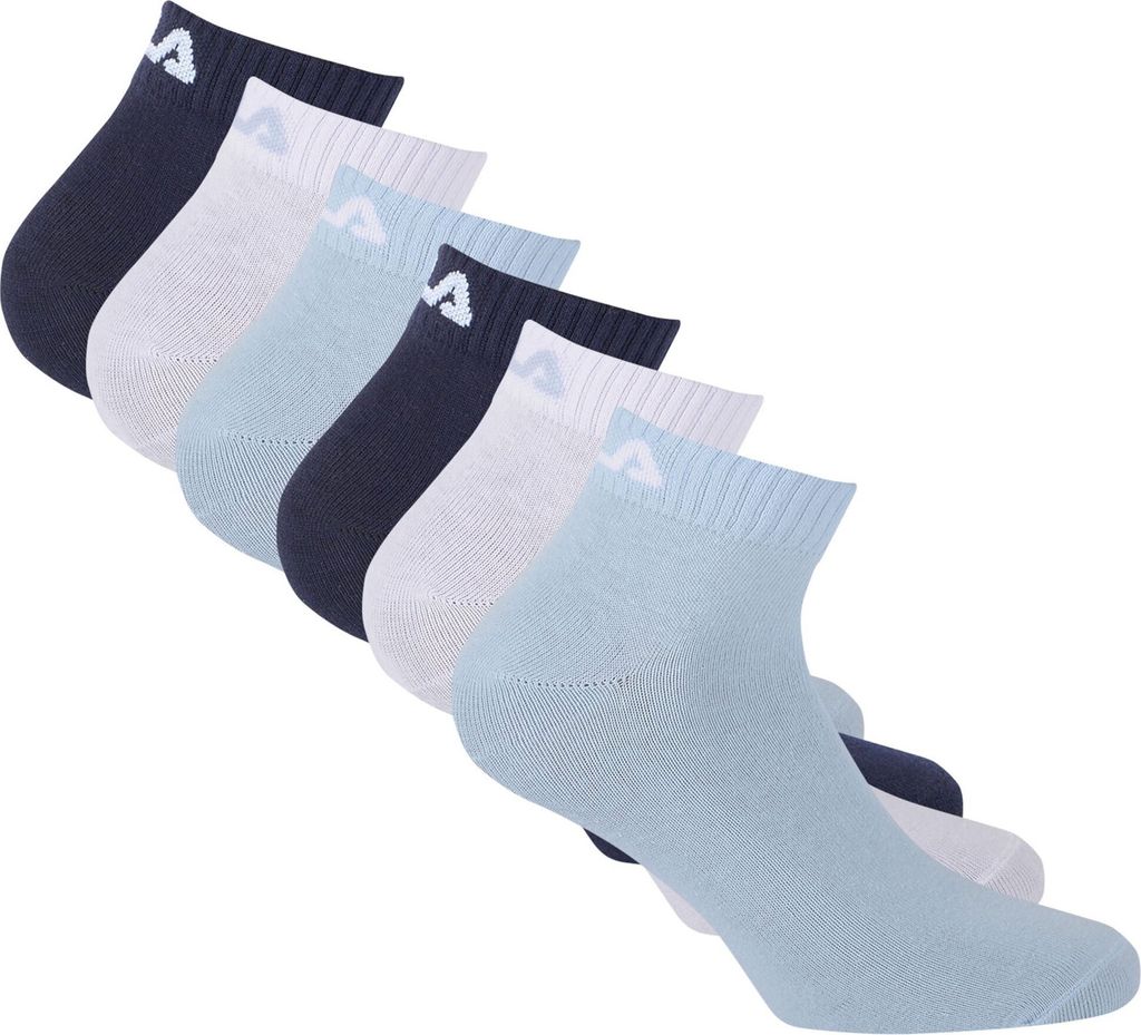 FILA Unisex Quarter Socken, 6er Pack - Kurzsocken, Training, Sport, Logo (2x 3 Paar) Sky 39-42