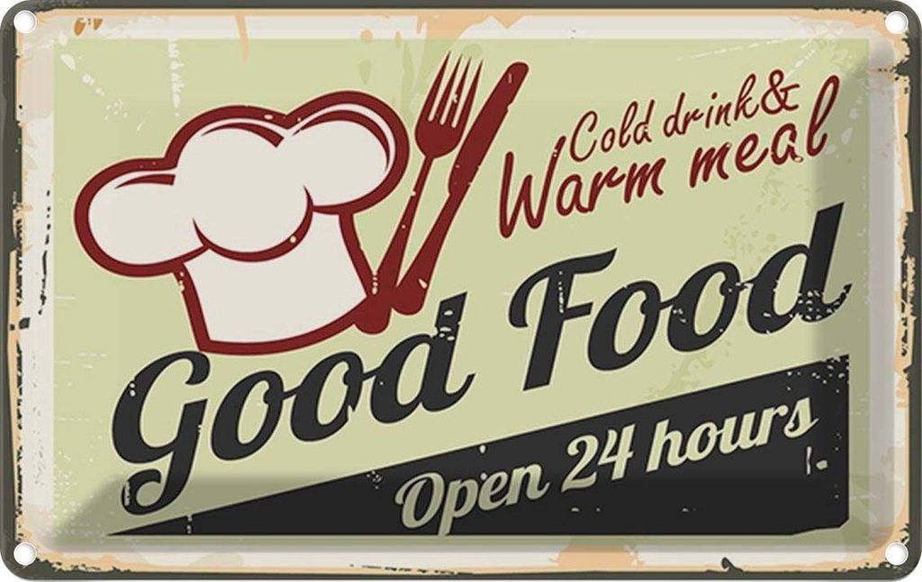 vianmo Blechschild 12x18 cm Good Food gold drink open 24 Warnschild Hinweisschild Sicherheit Vorsicht