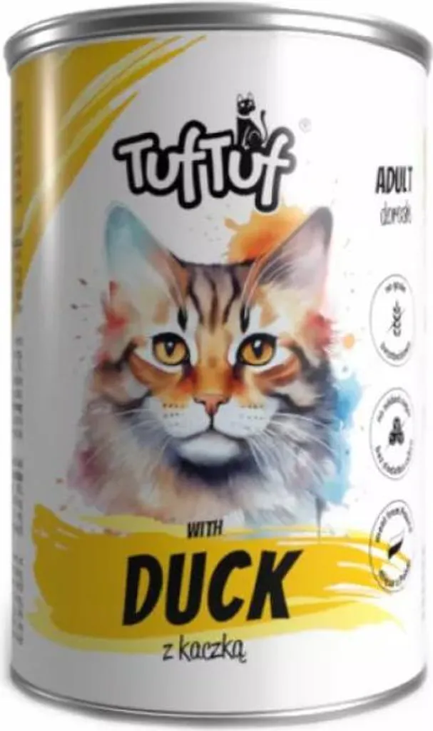 Repas complet chat, Tuf Tuf viande de canard en boîte 400g pour la vitalité