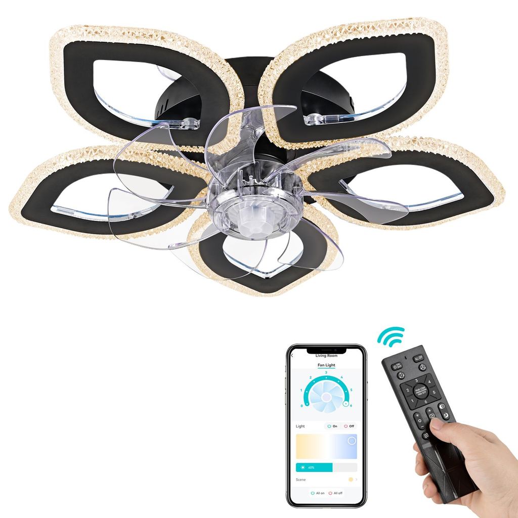 FIMEI Deckenventilator mit Licht 53 cm,stufenloser Dimmer, 6 Geschwindigkeiten, Fernbedienung & APP