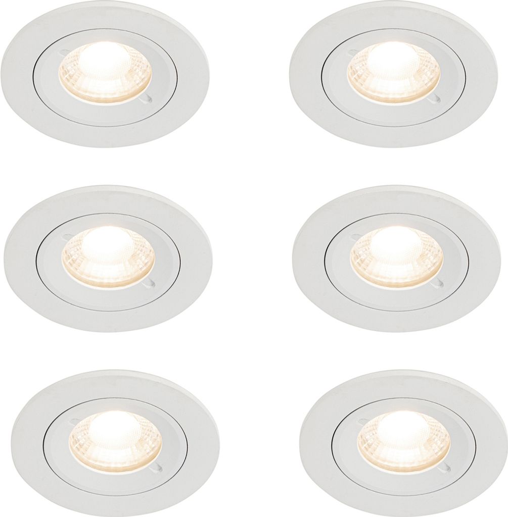 QAZQA - Modern Set mit 6 weißen runden Einbauleuchten GU10 50 mm IP44 - Xena I Wohnzimmer I Schlafzimmer - Aluminium Rund - LED geeignet GU10