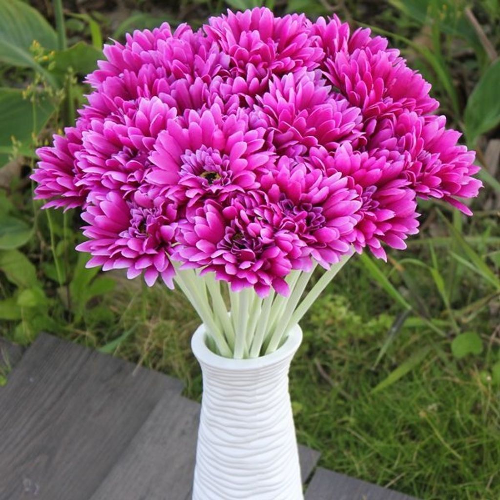 10Stk Sonnenstrahl Künstliche Blume Mum Gerber Daisy Brautstrauß Seide Hochzeitsparty Blumen - Rosa