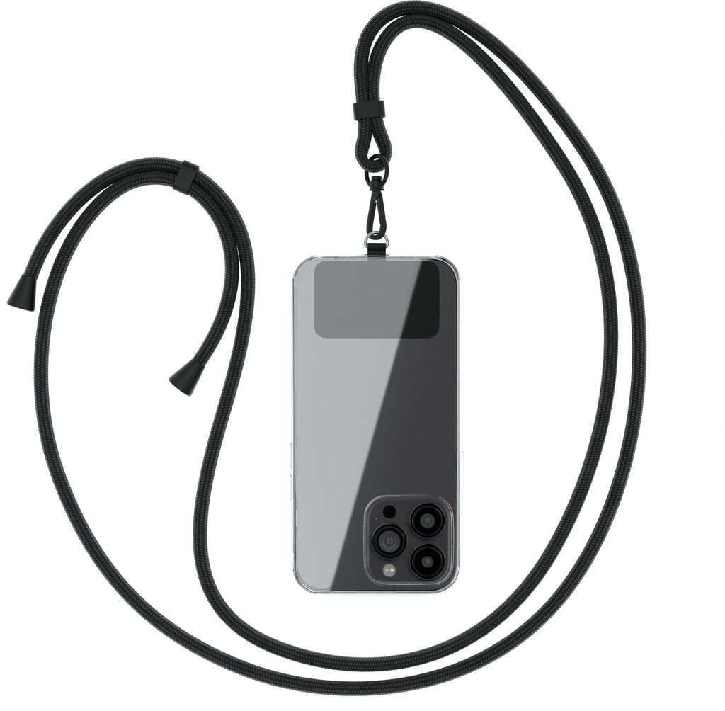 EAZY CASE Universal Handykette kompatibel mit allen Smartphones, Kette zum Umhängen, Handyband mit Hülle, mit Karabiner in Schwarz