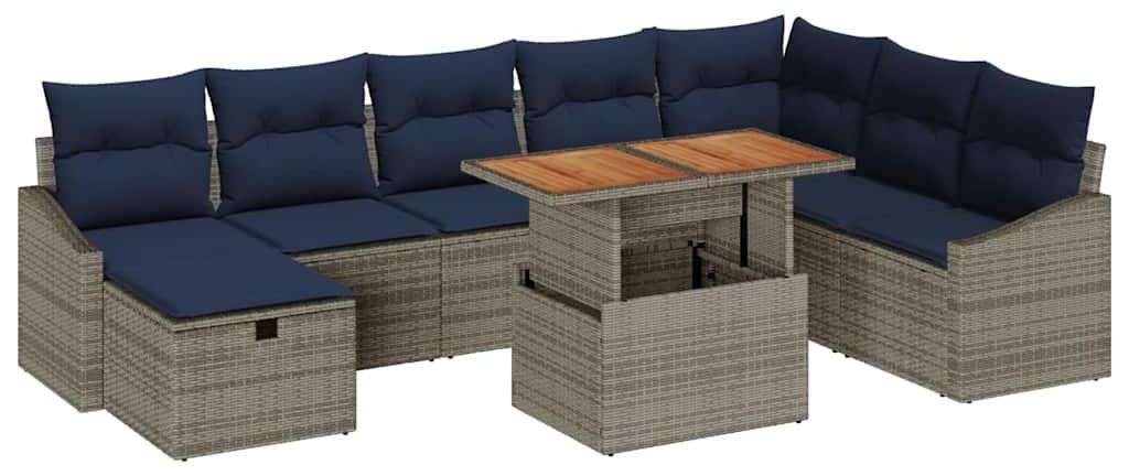 vidaXL Garten-Sofa-Set 9 pcs Grau Poly-Rattan