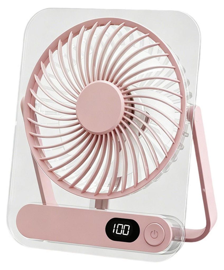 ZELURXX Ultraleichter faltbarer Mini USB Tischventilator, kartenflach, 5 Stufen, leise, Touch, Akku, Display, Rosa