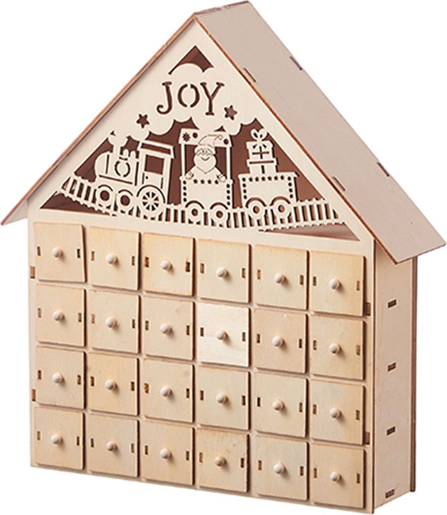 Weihnachts-Adventskalender aus Holz mit 24 leeren Aufbewahrungsschubladen, Hausform, Weihnachts-Countdown-Kalender, Heimdekoration C