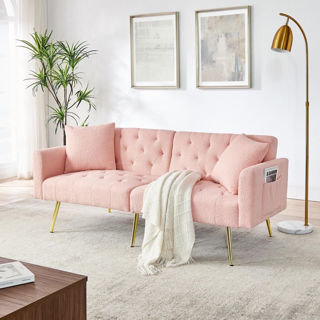 okwish Zweisitzer,Schlafsofa mit 2 beigelegte Kissen,Chaiselongue 3-stufige verstellbare Rückenlehne,Relaxsofa,stabile Metallbeine,für kleine Woh...