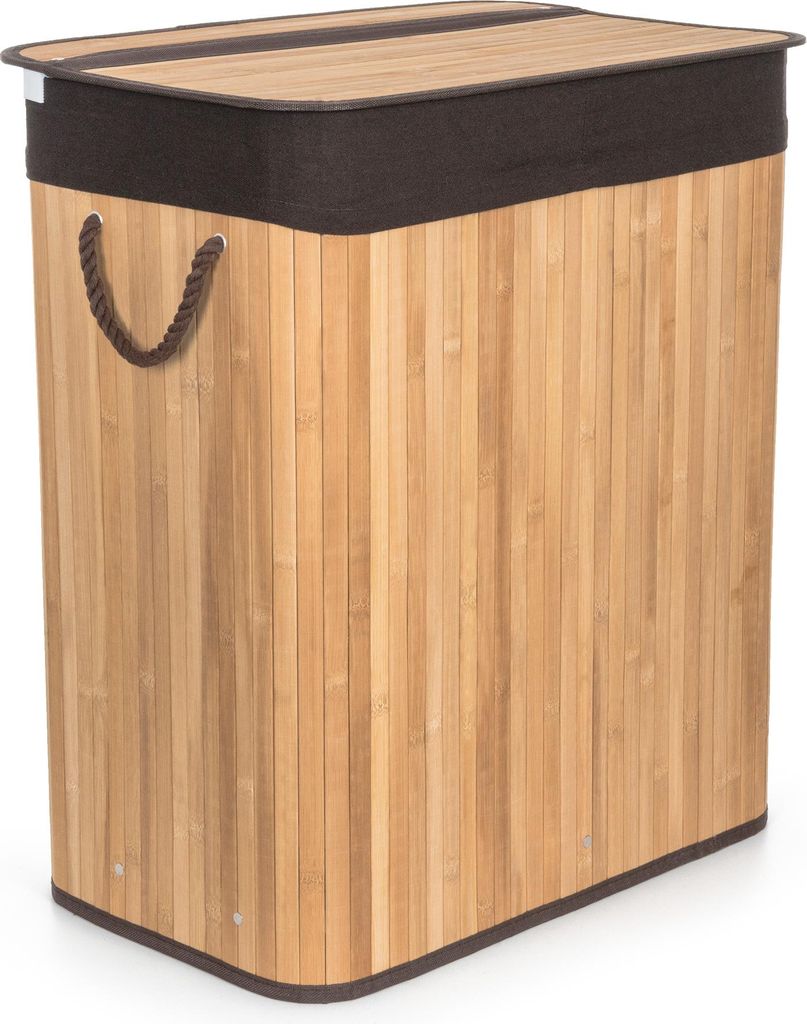 G21 105 l Wäschekorb mit Trennwand, Bambus mit braunem Korb