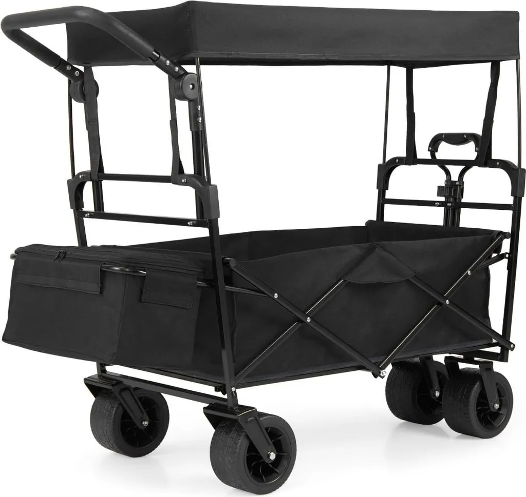 Chariot pliable avec auvent amovible et poignées réglables noir - 80kg