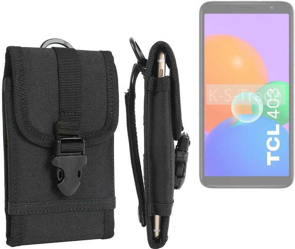K-S-Trade Holster Handy Hülle kompatibel mit TCL 403 Holster Handytasche Gürtel Tasche Schutz Hülle Robust Outdoor schwarz