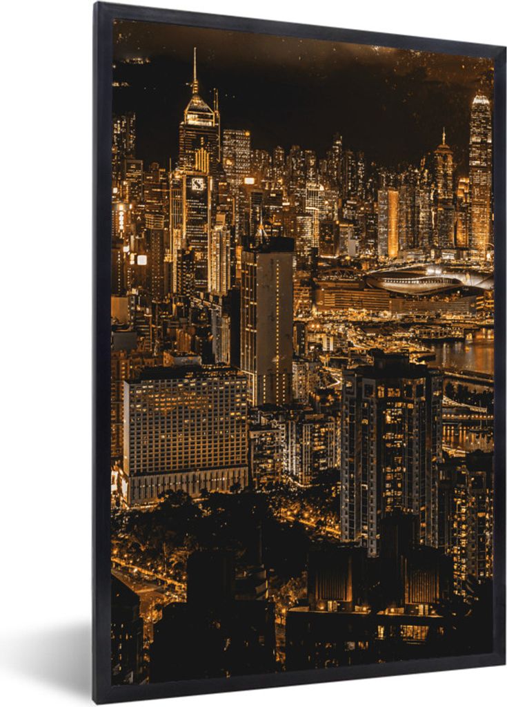MuchoWow MuchoWow Gerahmtes Poster Gold - Stadt - Gebäude 20x30 cm - Poster mit zchwarzem Bilderrahmen - Drucken - Bilder Poster im Rahmen