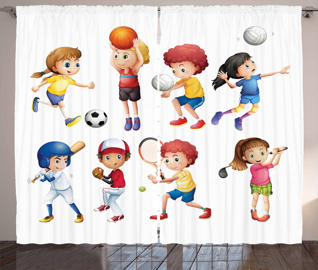 ABAKUHAUS Sport Rustikaler Vorhang, aktive Kinder, Wohnzimmer Universalband Gardinen mit Schlaufen und Haken, 280 x 175 cm, Mehrfarbig