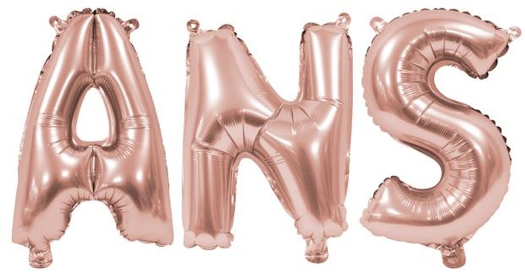 Folienballons Buchstaben "ANS" Roségold 36 cm Geburtstagsdekoration -