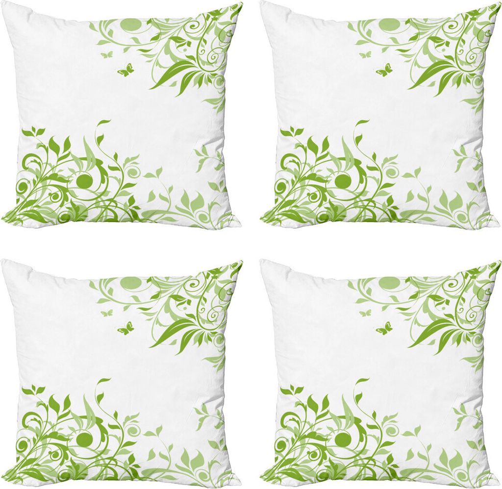 ABAKUHAUS Grün Kissenbezug Set (4 Stück), Frühlings-Zeit-Schmetterling, Moderner Doppelseitiger Digitaldruck, 60 cm x 60 cm, Lime Green Hellgrün