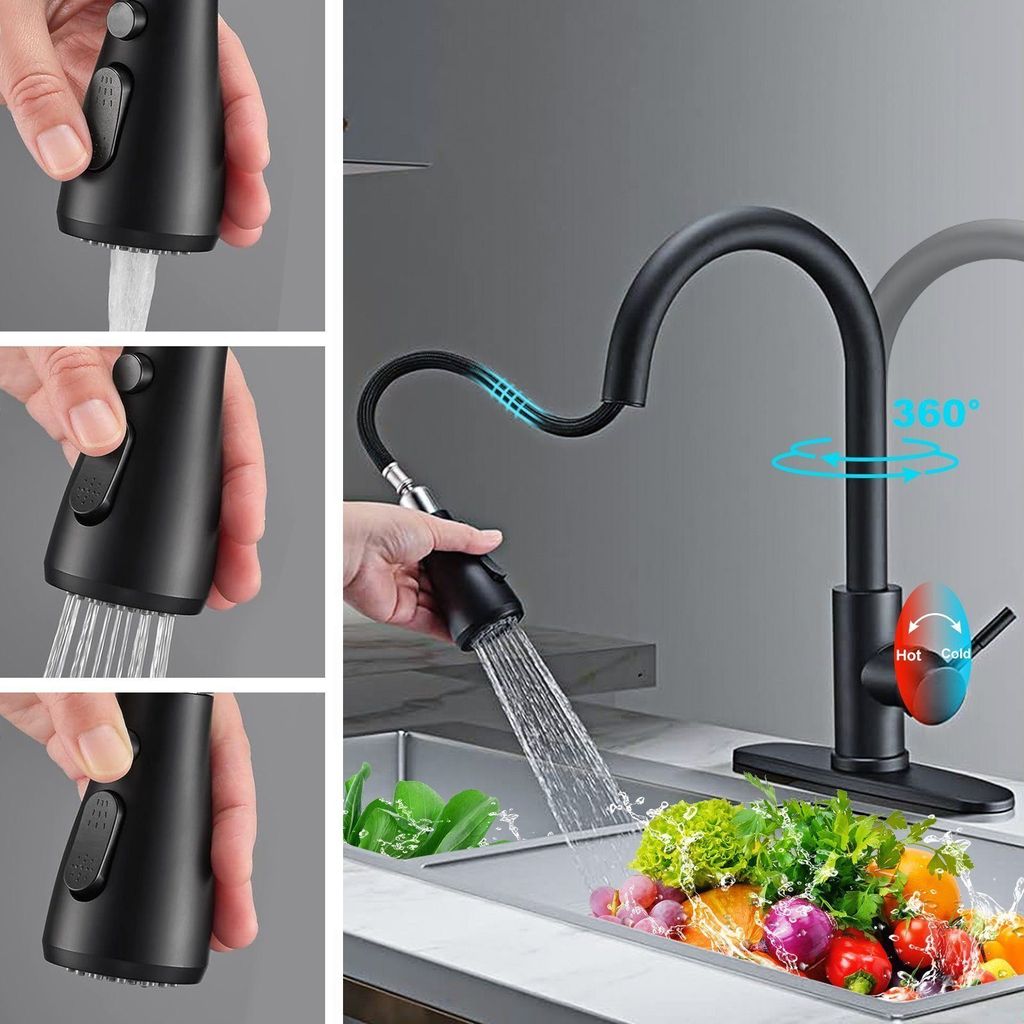 Waschtischarmatur Wasserhahn Bad Schwarz,Waschtischarmatur Waschbecken-Küchenarmatur ( ,schwarz,mit Handbrause,Küchenarmatur,ausziehbar,Küchenar...