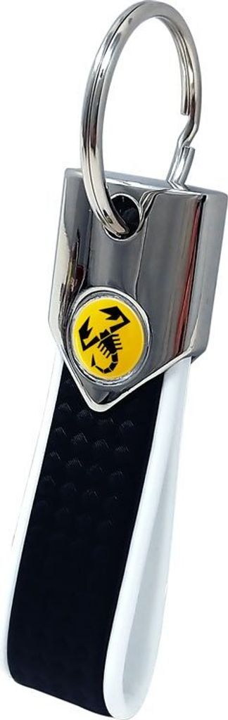 Abarth Offizielle Schlüsselanhäng, Weiß und Karbon mit Gelbem Skorpion