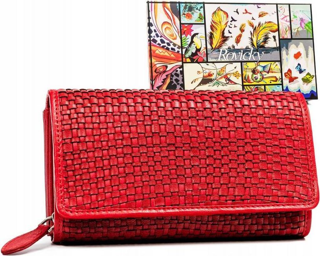Rovicky | Großes Portemonnaie, aus Naturleder, für Frauen, Rot, 17x10 cm