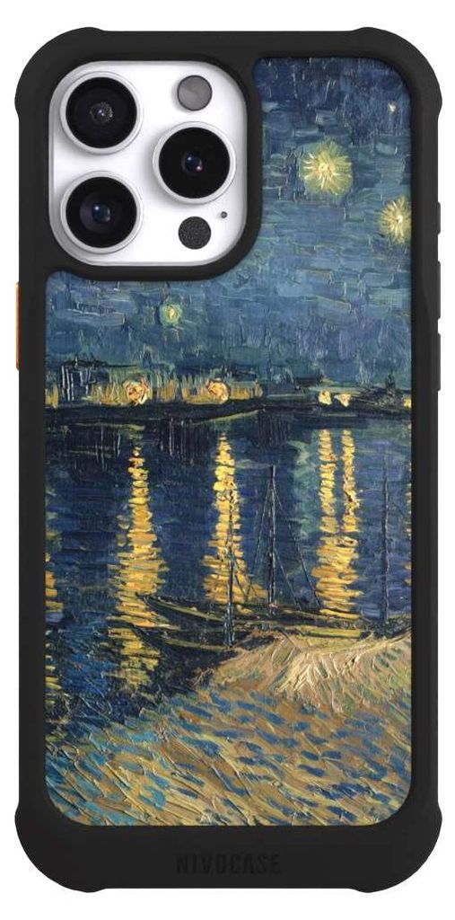NIVOCASE Hülle für Apple iPhone 16 Pro Max Stoßfeste Handyhülle NIVOmax Case Schwarz Kunst Malerei