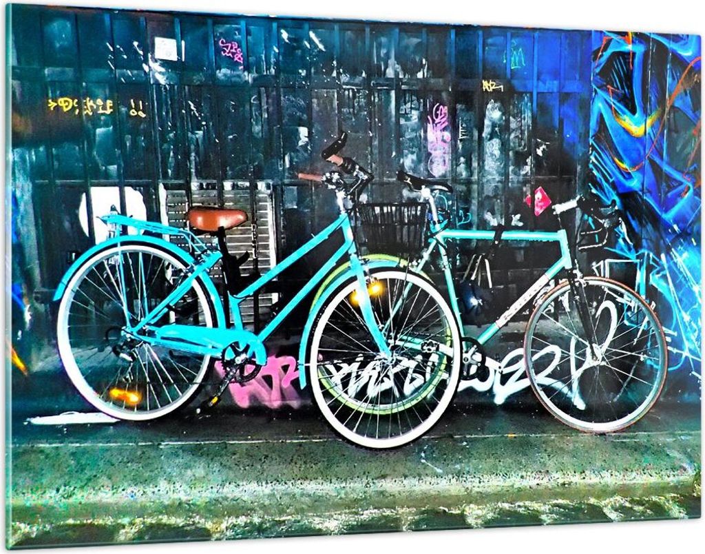 Bilder auf glas - Fahrräder Graffiti Straße Wand - 120x80cm Produktbild 