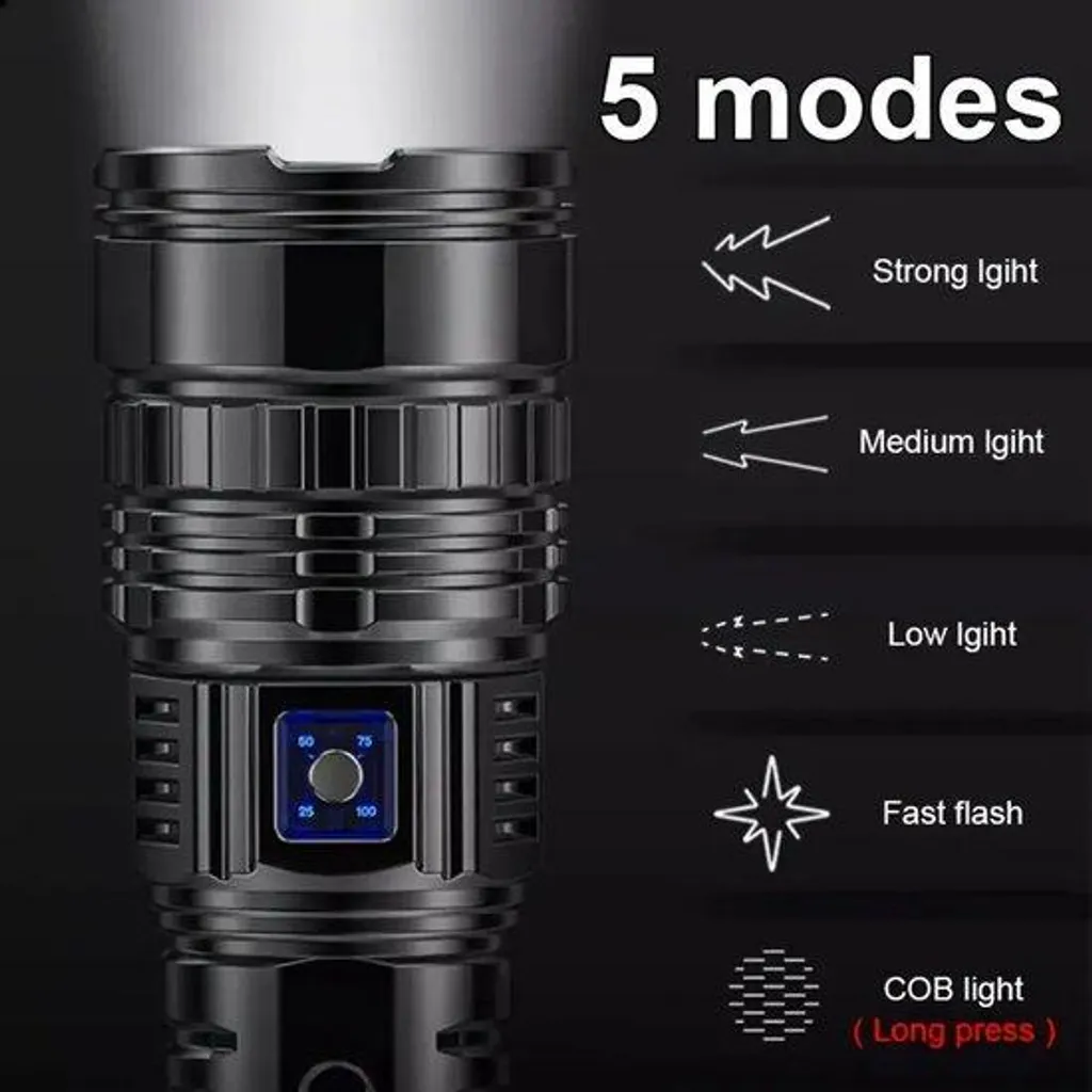 Lampe de poche rechargeable avec zoom pour randonnée et camping nuit
