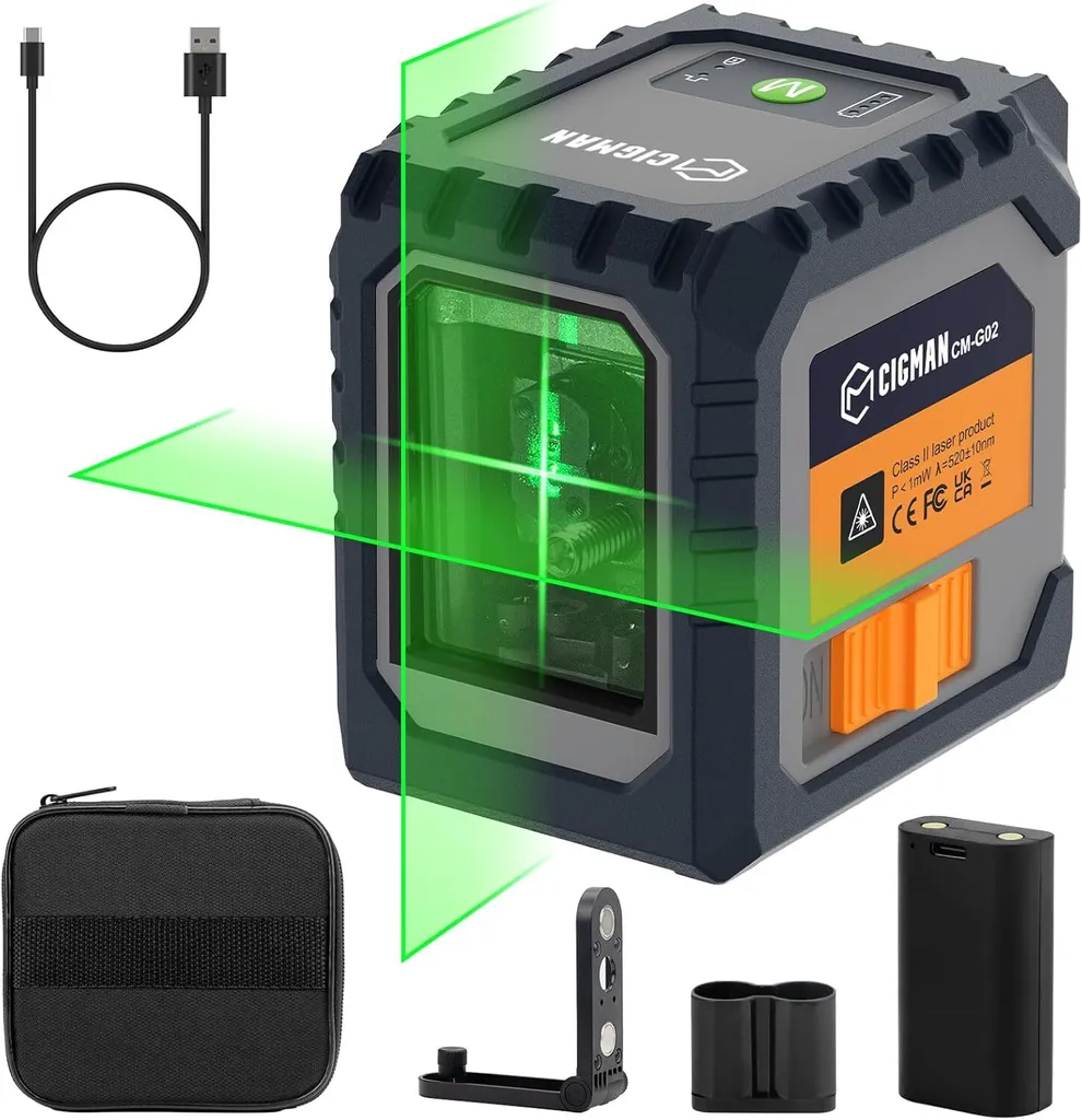 Laser lignes croisées vert CIGMAN CM-G02 rechargeable portée 30m IP54