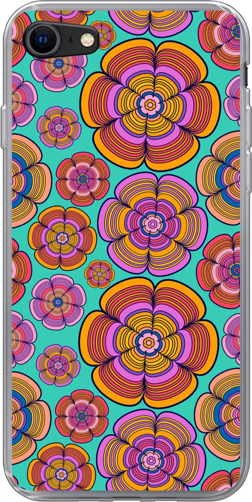 MuchoWow Handyhülle Schutzhülle Hülle für Telefoonhoesje iPhone 7 Design - Flower Power - Farben Silikon Softcase Handy Hülle - Kartenhalter