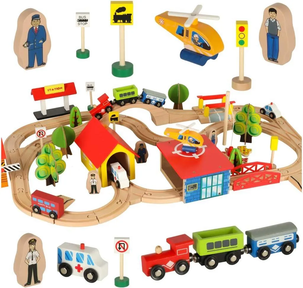 Train en bois locomotive ville 69el : circuit urbain pour enfants