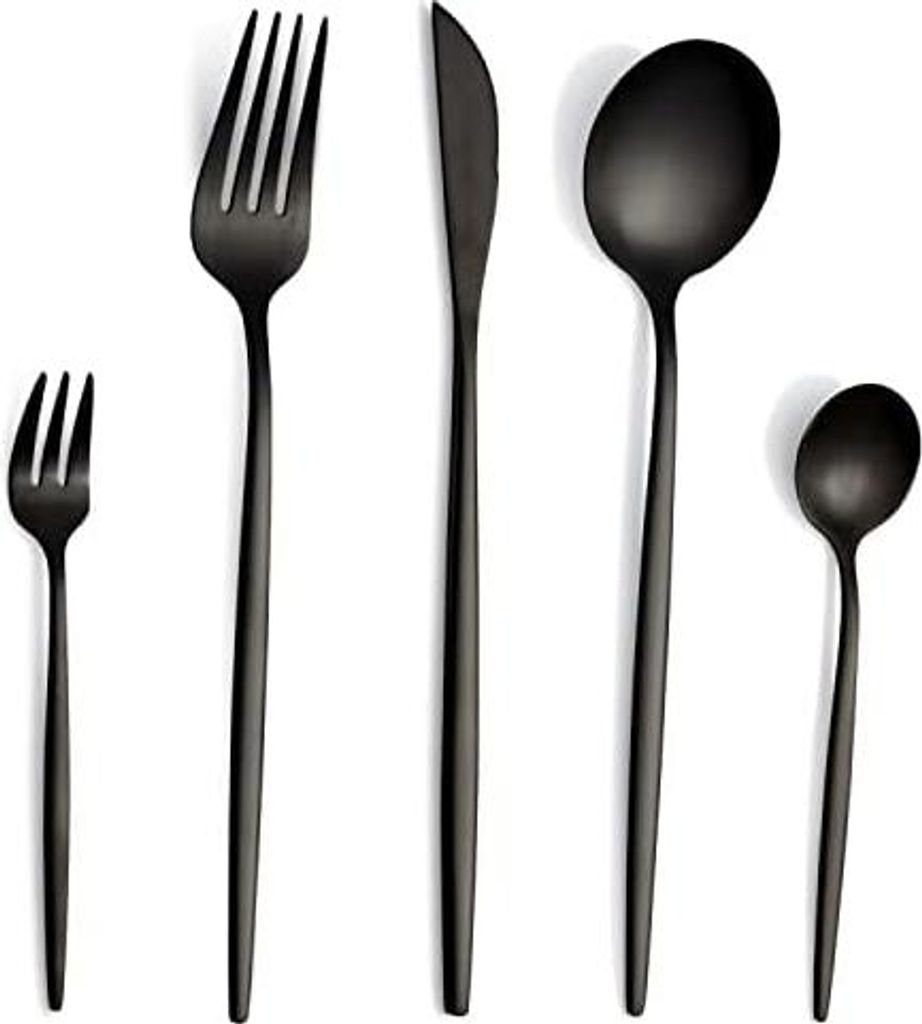 Besteck Set für 6 Personen, 30-Teilig, Schwarz Matt - Essbesteck aus Edelstahl Mit Messer, Gabel, Löffel - Spülmaschinenfest