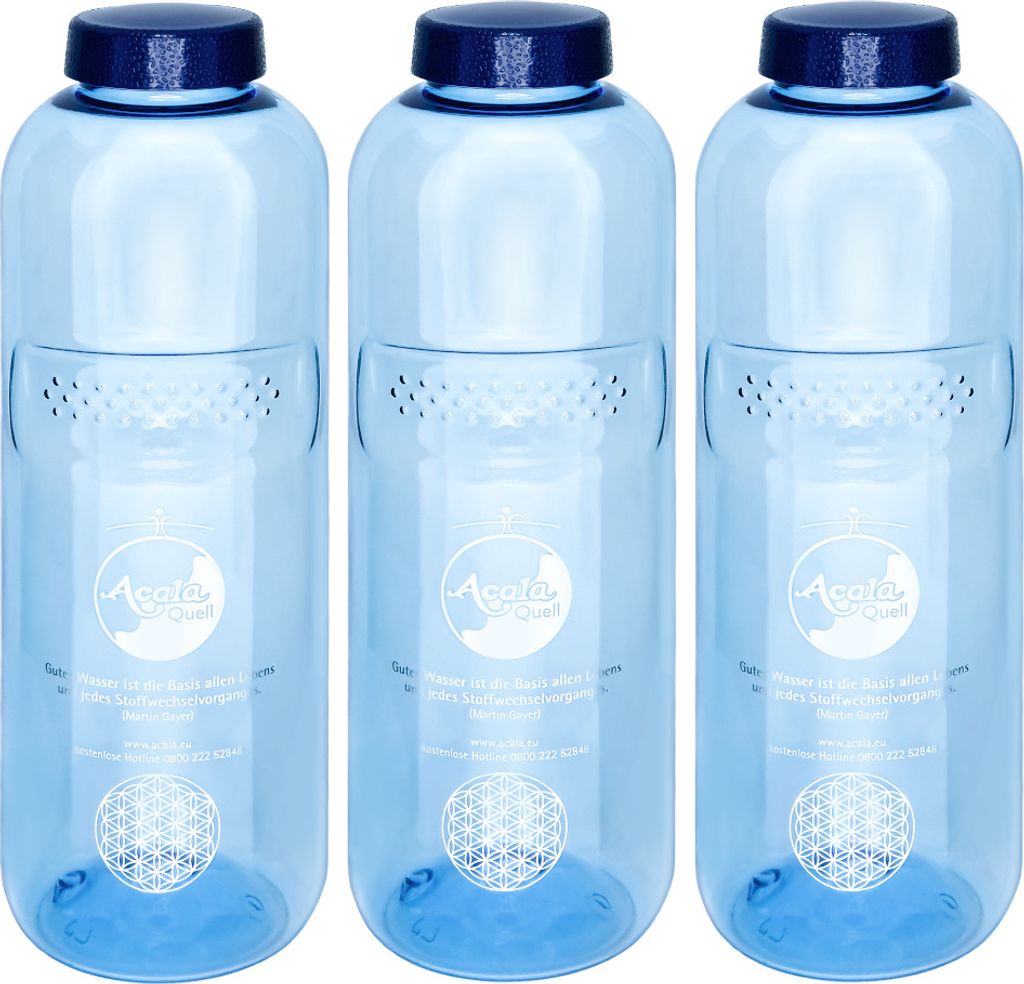 AcalaQuell Tritan Trinkflaschen-Set – Mit Blume Des Lebens, 6 Flaschen & 3 Deckel-Optionen
