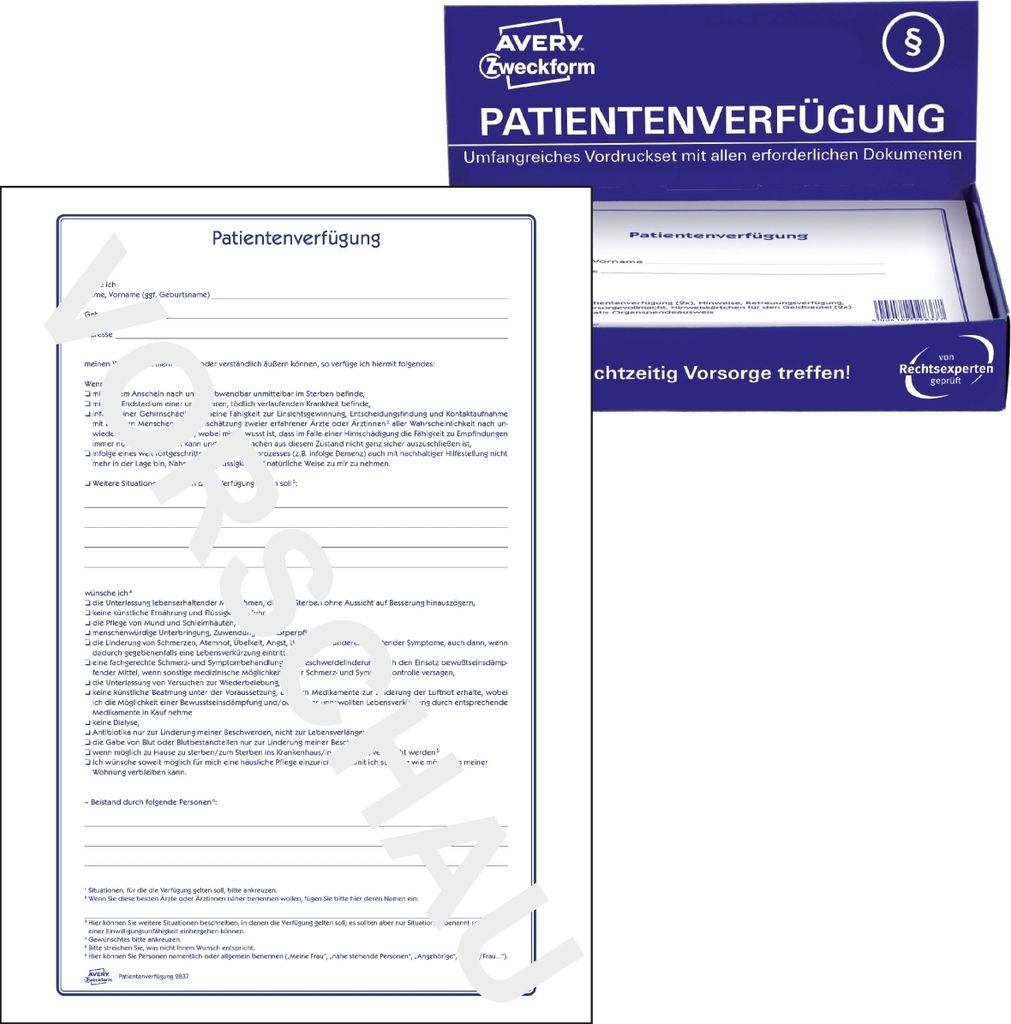 Avery Zweckform 10 Patientenverfügung Formulare 2837