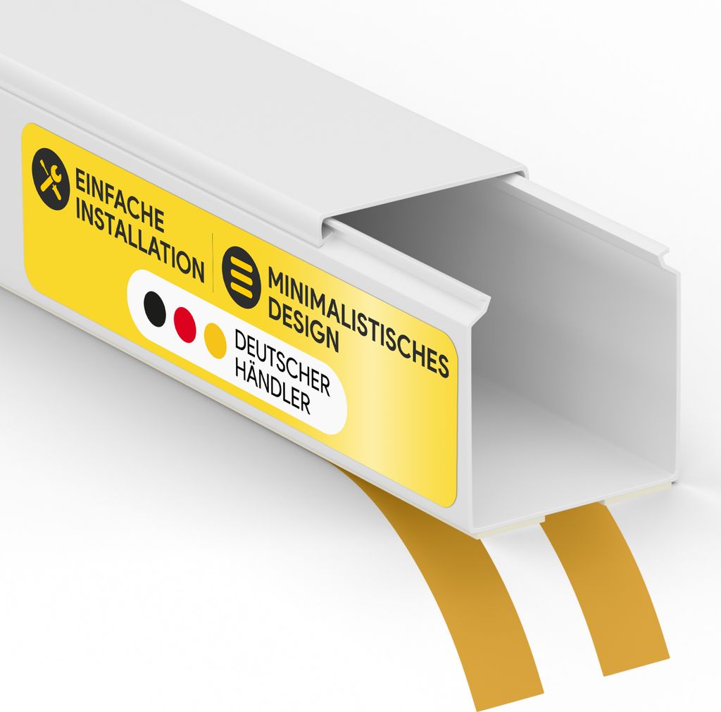 Kabelkanal aus hochwertigem PVC weiß Selbstklebend 2m - 5 Stück - 40x40mm