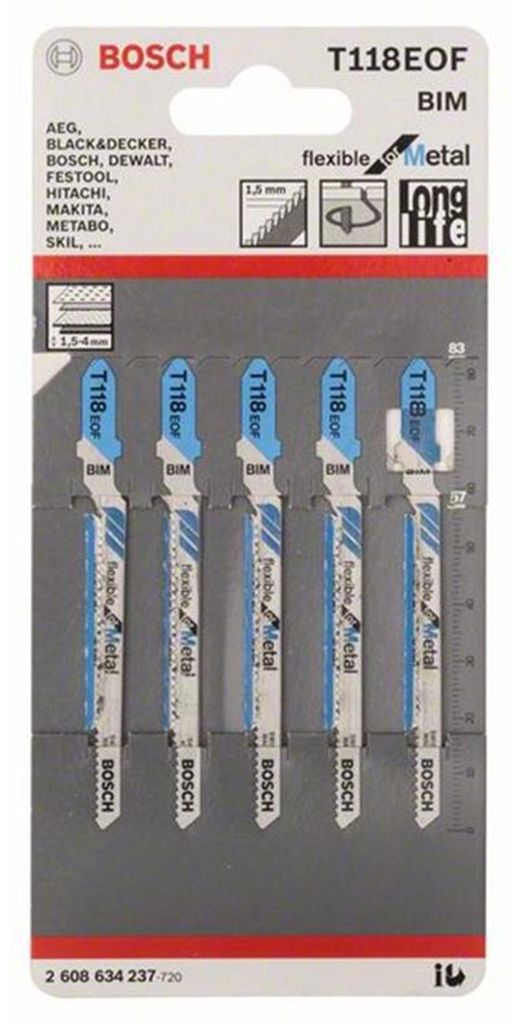 Lame de scie sauteuse T 118 EOF Flexible for Metal - BOSCH Image du produit 