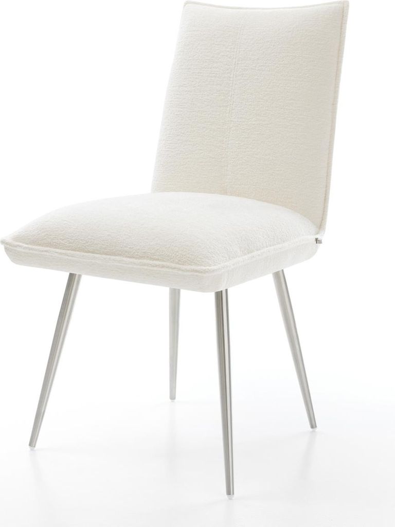 DELIFE Esszimmerstuhl Lelio-Flex Bouclé Soft Beige 4-Fuß konisch Edelstahl Taschenfederkern