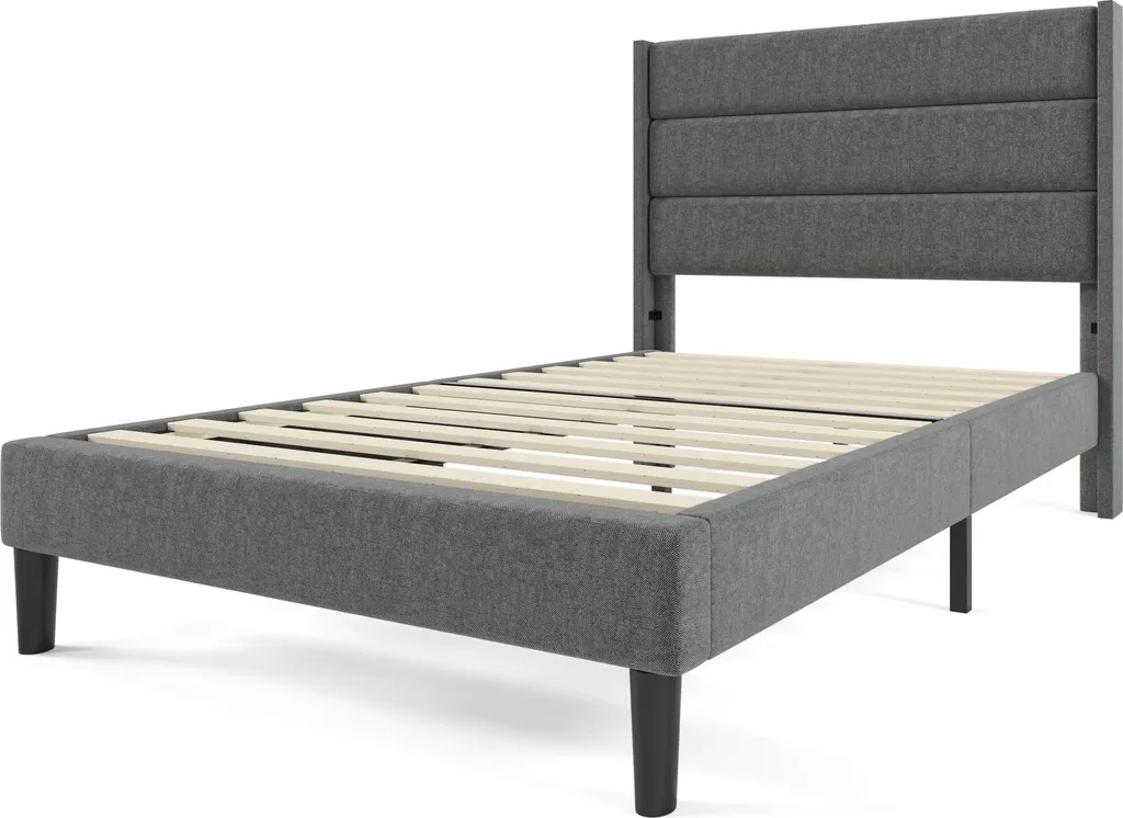 Cadre de lit double 140x200 en velours gris avec tête de lit moderne