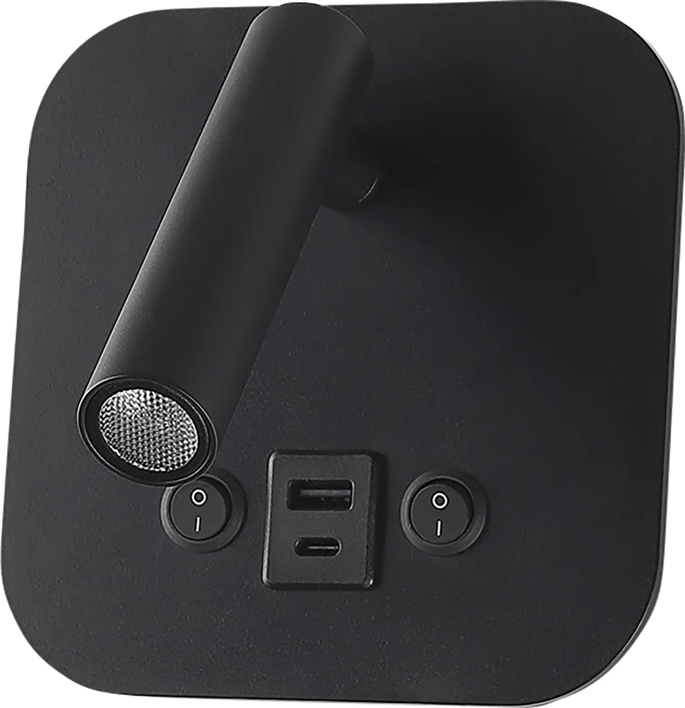Liseuse LED murale noire 8W idéale pour chambre avec chargeur PD