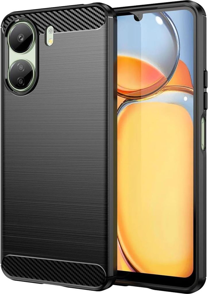 Conie Silikon Schutzhülle für Xiaomi Redmi 13C Tasche Case Cover Bumper TPU Carbon Look Hülle in Schwarz