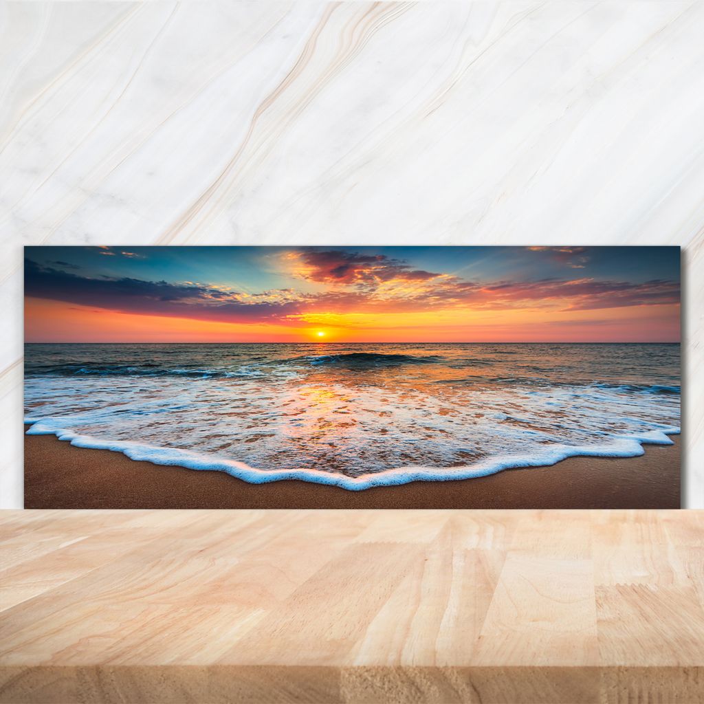 Tulup Küchenrückwand Spritzschutz aus Glas -125x50 -Spritzschutz auf gehärtetes Glas Landschaften Sonnenuntergang Meer