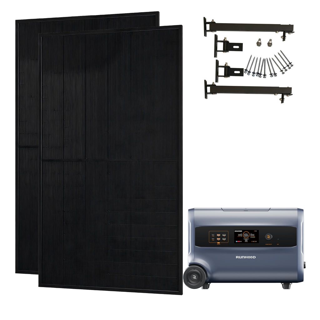 Runhood Balkonkraftwerk 1000W mit 2×500W Solarpanel & 2,4 kWh All-in-One F2400 Speicher ohne Halterung