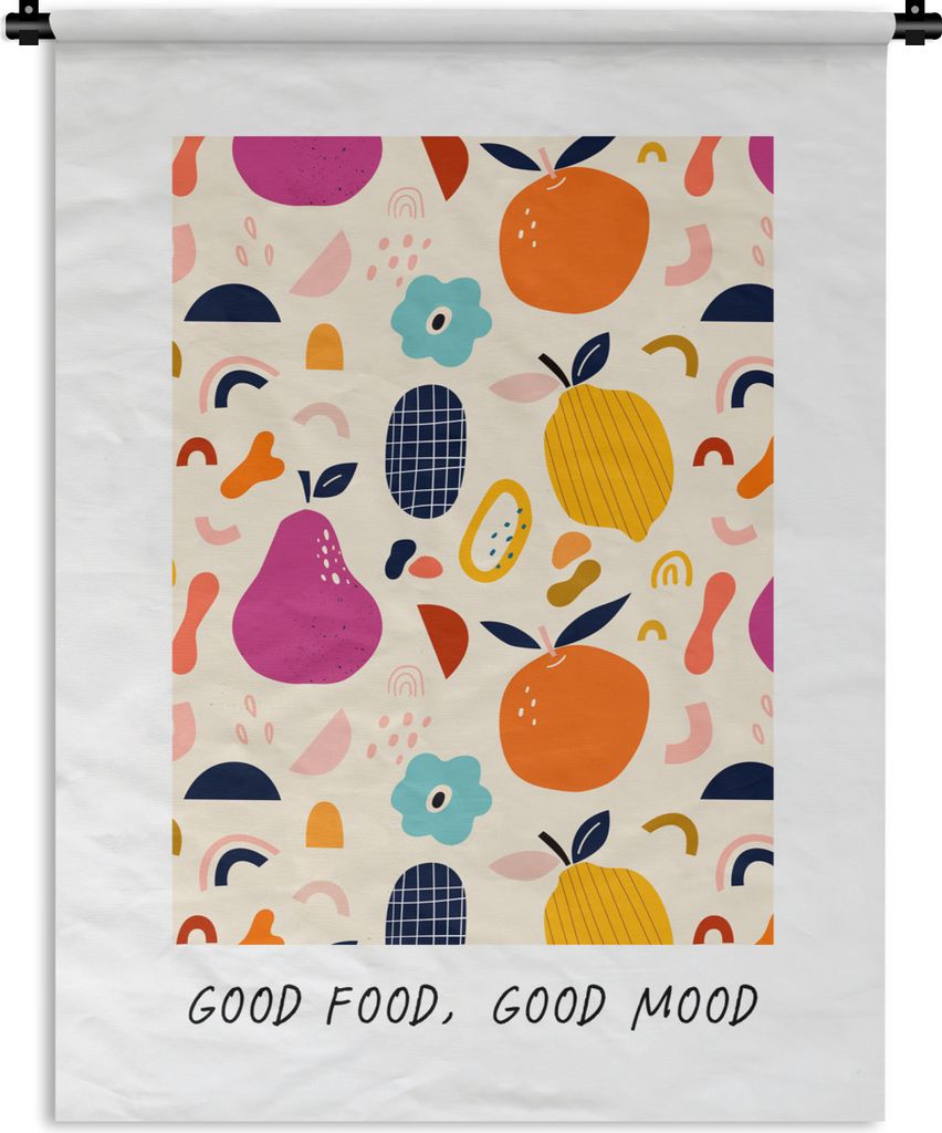 MuchoWow Wandteppich Wandbehang Zitate - Gutes Essen, gute Laune - Essen - Sprichwörter 150x200 cm Tapisserie Dekoration Wandtuch - Wandaufhäng...