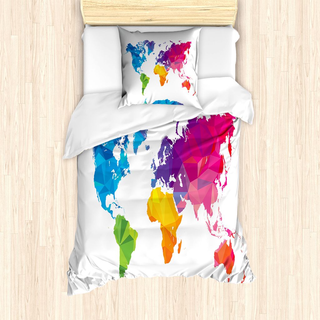 ABAKUHAUS Karte Bettbezug Set für Einzelbetten, Low Poly Art Regenbogen-Farben, Milbensicher Allergiker geeignet mit Kissenbezug, 135 cm x 200 cm ...
