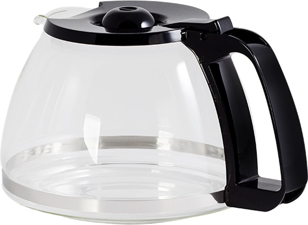 A clear product shot of a coffee pot carafe.